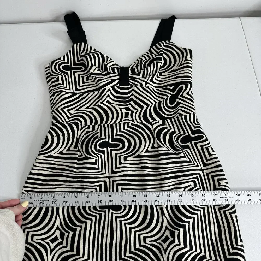 Trina Turk Womens Dress 6 Black Abstract Print Sheath Retro Groovy Cocktail‎
